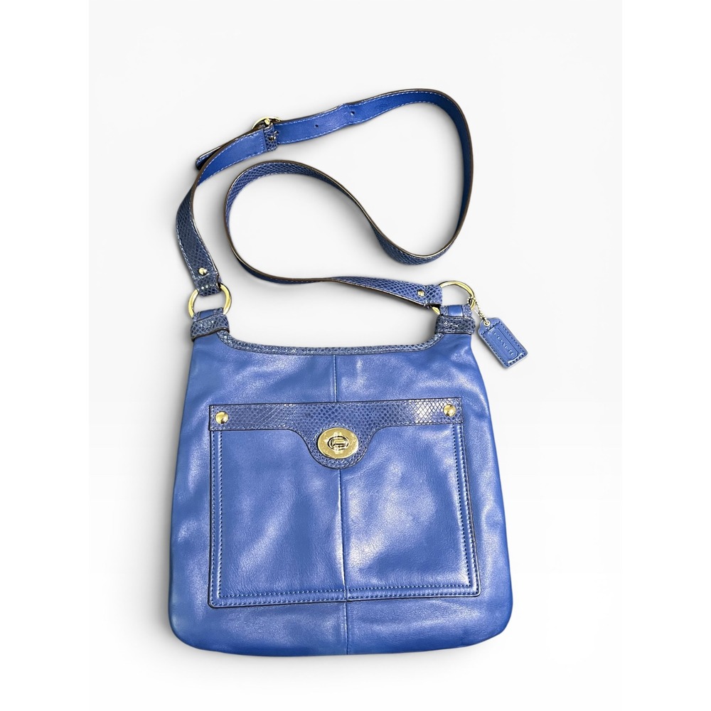 Coach‎ Vintage Penelope Blue Leather Snakeskin Trim Crossbody Bag